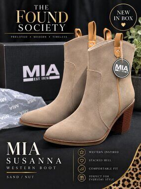 NIB MIA Susanna Western Boots Sand Nude Size 6 Western Ankle Booties